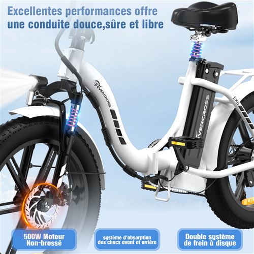 EVERCROSS vélo électrique pliable léger 20 x4.0 Fat Tire - E-Bike avec Batterie 13Ah - Freins à Double Disque - Vélo à Assistance