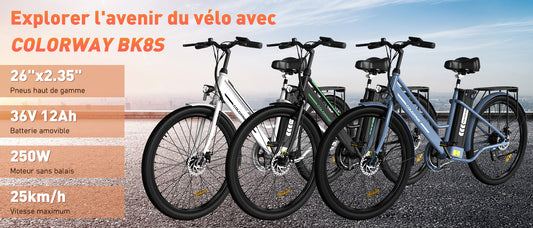 Vélo Électrique 26 Pouces - COLORWAY - Moteur 250W - Batterie 36V 12Ah - Ebike Adulte Ville - Bleu