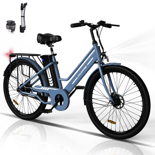 Vélo Électrique 26 Pouces - COLORWAY - Moteur 250W - Batterie 36V 12Ah - Ebike Adulte Ville - Bleu
